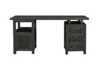 68" Black Carved Floral Scroll Solid Wood Computer Desk With Three Drawers