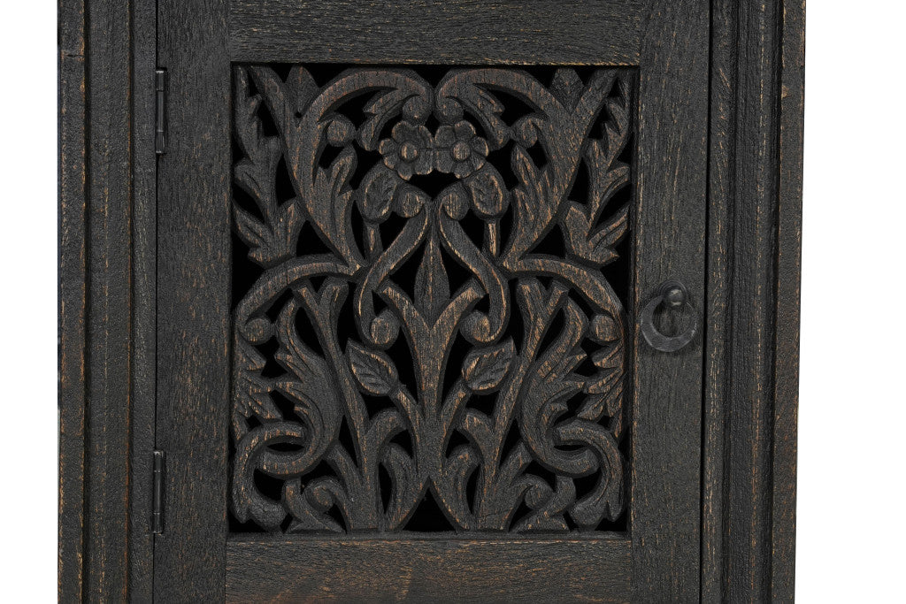 68" Black Carved Floral Scroll Solid Wood Computer Desk With Three Drawers