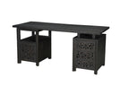 68" Black Carved Floral Scroll Solid Wood Computer Desk With Three Drawers