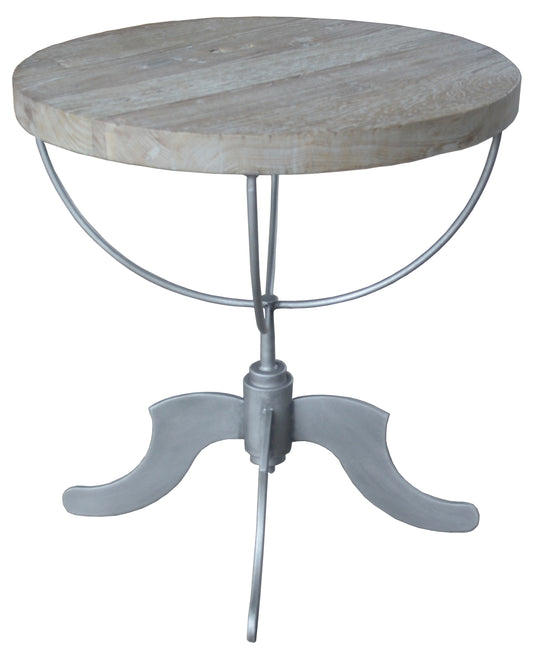 30" Brown Reclaimed Wood and Iron Round Pedestal End Table