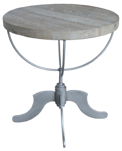 30" Brown Reclaimed Wood and Iron Round Pedestal End Table