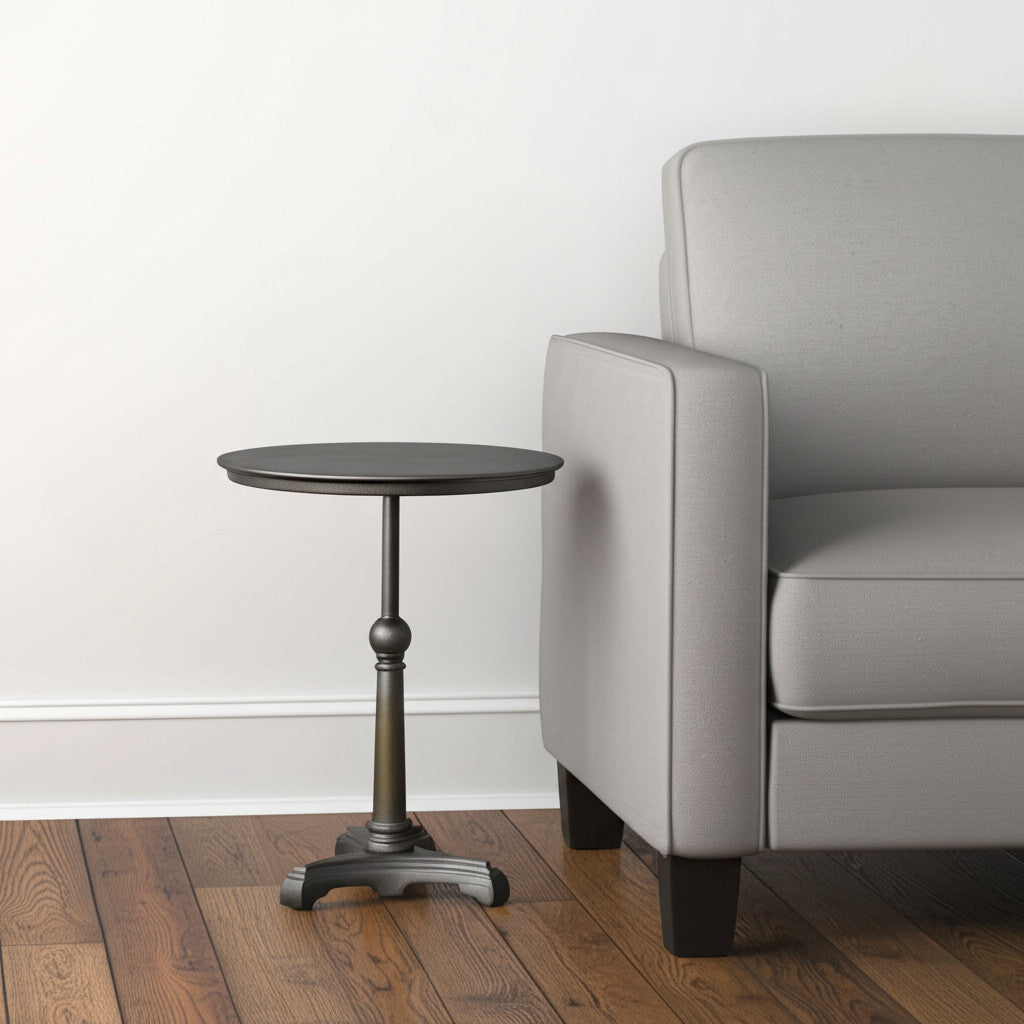 30" Brown Iron Round Pedestal End Table