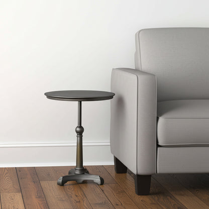 30" Brown Iron Round Pedestal End Table