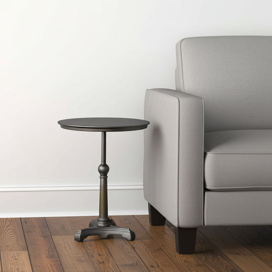 30" Brown Iron Round Pedestal End Table