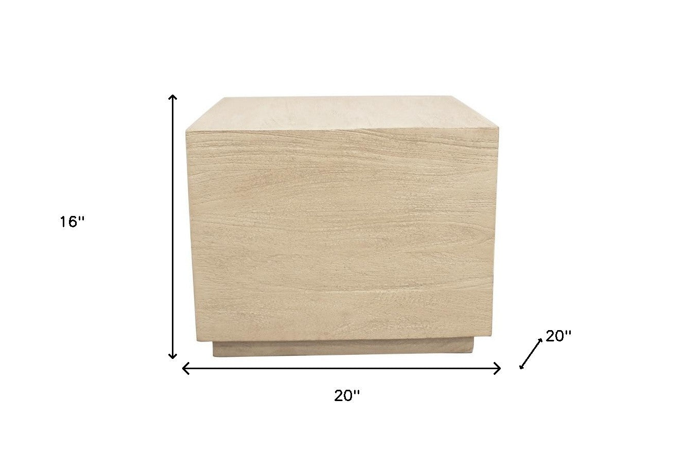 16" Natural Distressed Solid Wood Square Block End Table