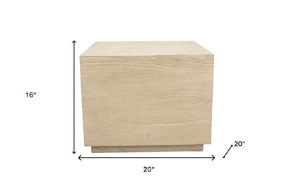 16" Natural Distressed Solid Wood Square Block End Table