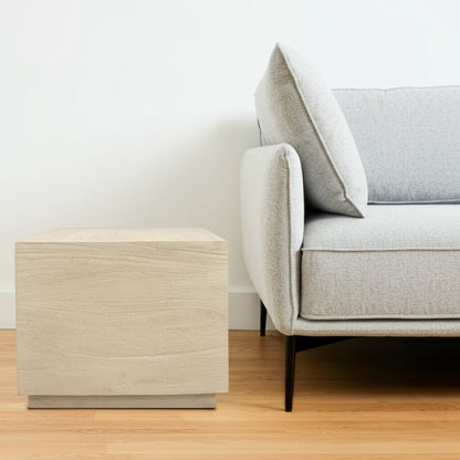 16" Natural Distressed Solid Wood Square Block End Table