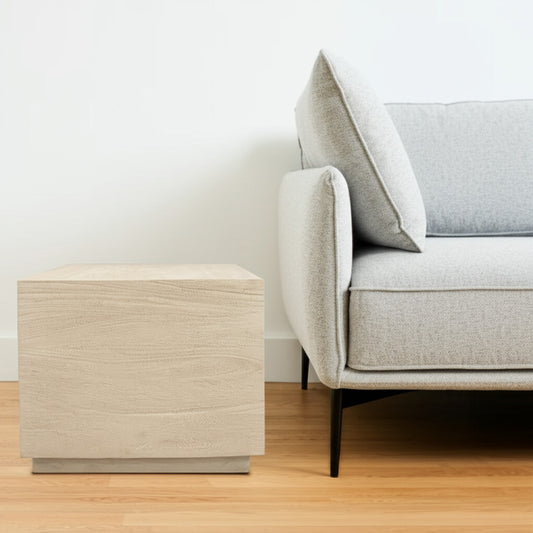 16" Natural Distressed Solid Wood Square Block End Table