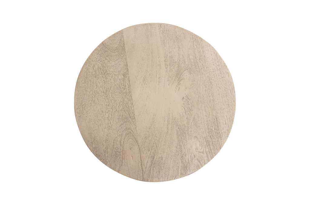 20" Natural Distressed Solid Wood Round Pedestal End Table