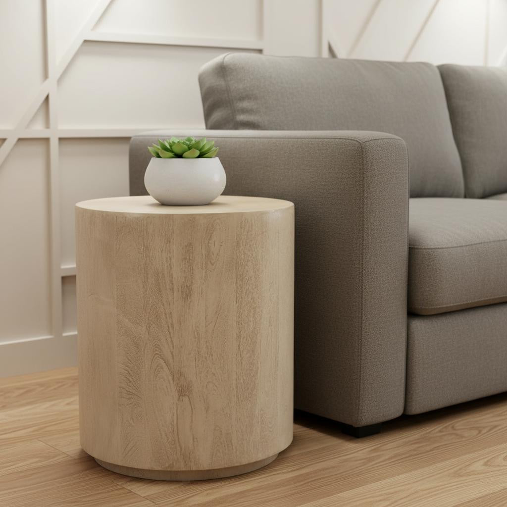 20" Natural Distressed Solid Wood Round Pedestal End Table