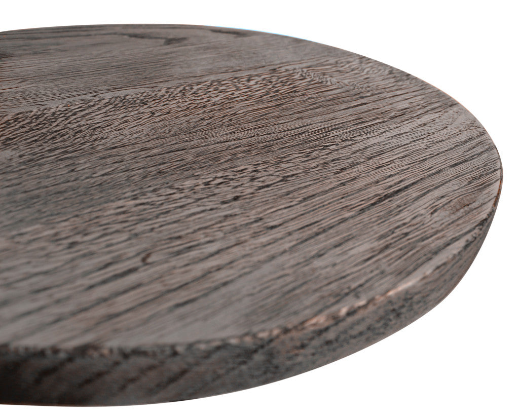 21" Natural and Black Distressed Solid Wood and Iron Round Pedestal End Table