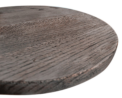 21" Natural and Black Distressed Solid Wood and Iron Round Pedestal End Table