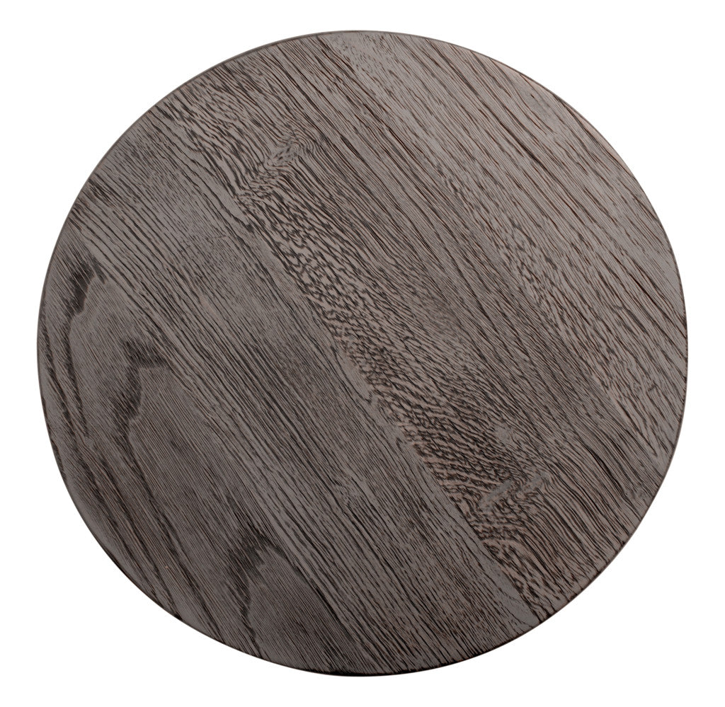 21" Natural and Black Distressed Solid Wood and Iron Round Pedestal End Table