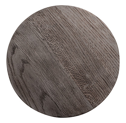 21" Natural and Black Distressed Solid Wood and Iron Round Pedestal End Table