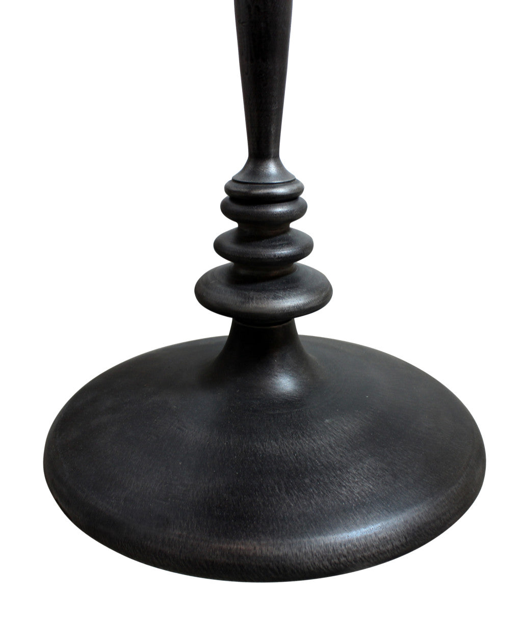 21" Natural and Black Distressed Solid Wood and Iron Round Pedestal End Table