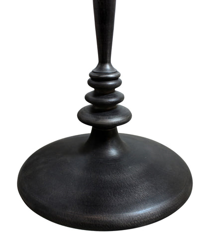 21" Natural and Black Distressed Solid Wood and Iron Round Pedestal End Table