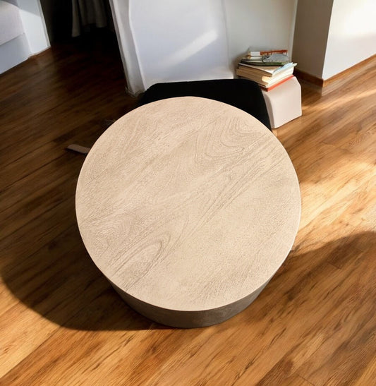 16" Natural Distressed Solid Wood Round End Table