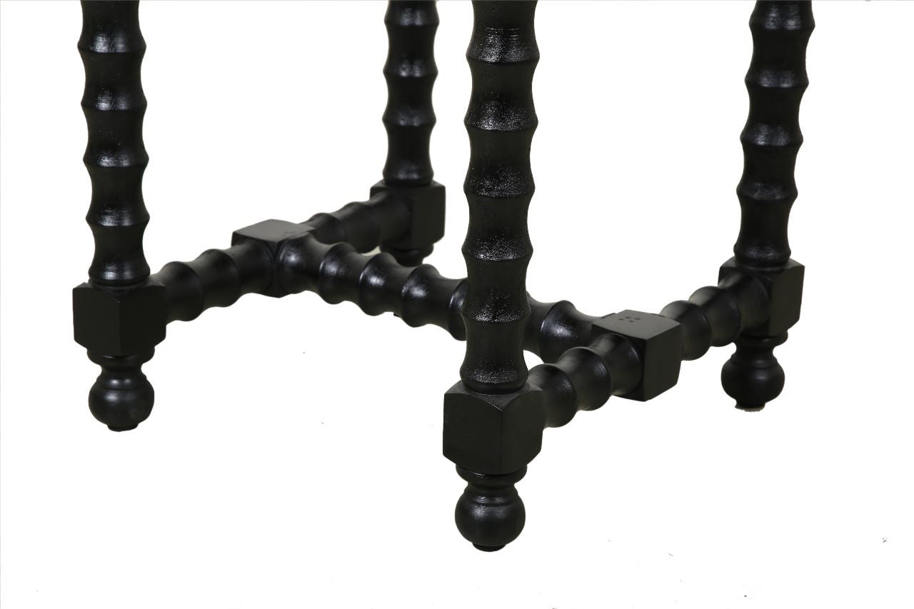 24" White and Black Marble and Solid Wood Square Trestle End Table