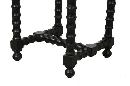 24" White and Black Marble and Solid Wood Square Trestle End Table
