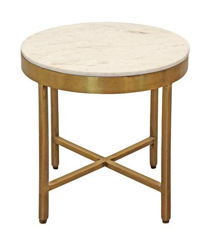 20" Ivory and Brass Marble and Iron Round Cross Legs End Table