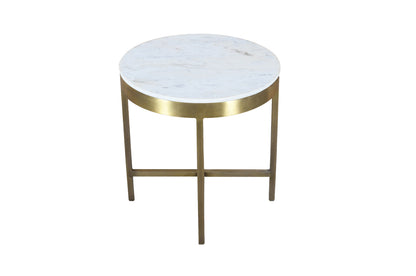 20" Ivory and Brass Marble and Iron Round Cross Legs End Table