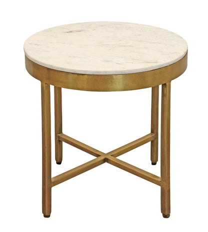 20" Ivory and Brass Marble and Iron Round Cross Legs End Table