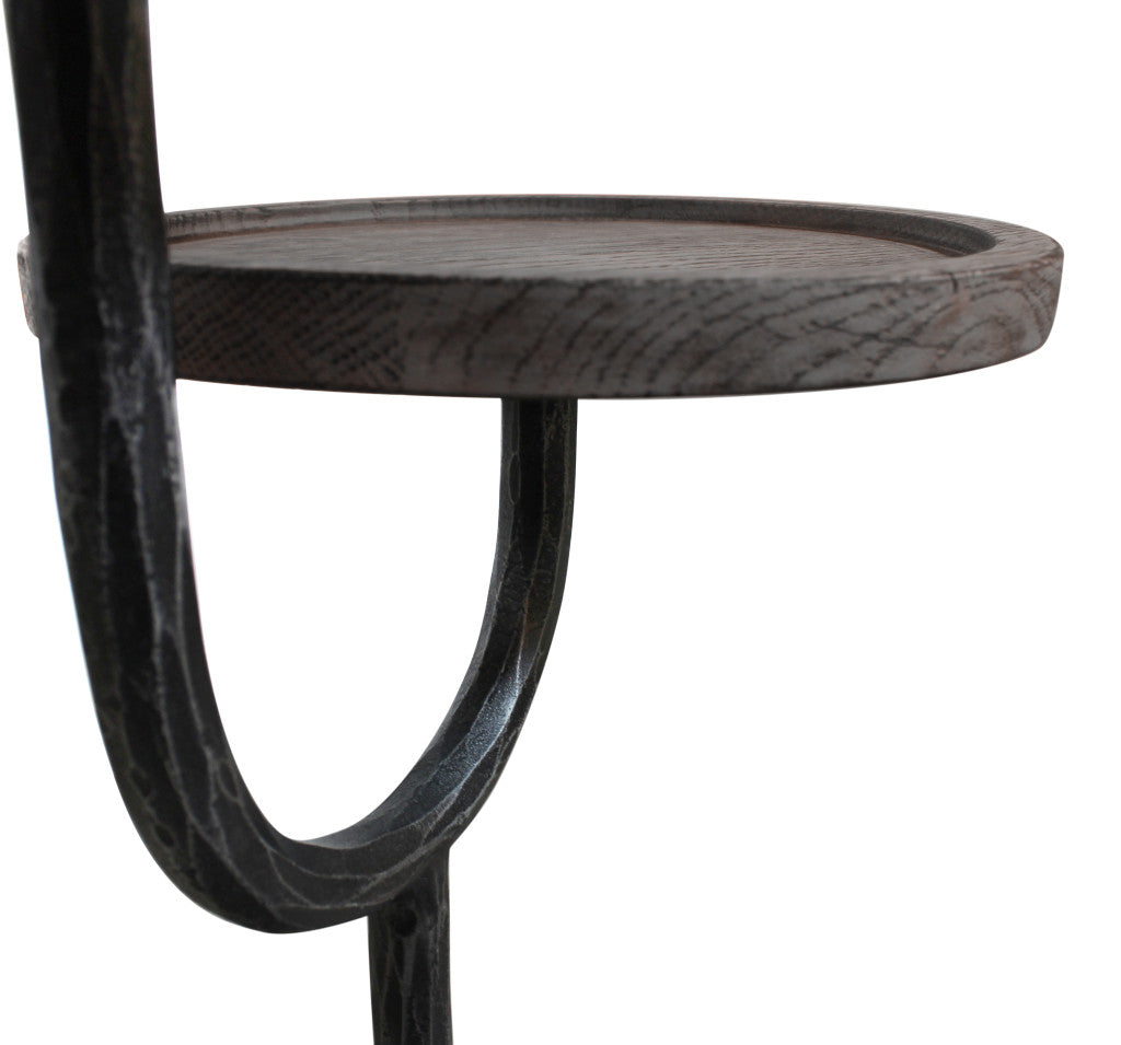 19" Natural and Black Solid Wood and Iron Round Double Tray Top End Table
