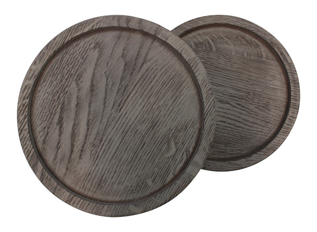 19" Natural and Black Solid Wood and Iron Round Double Tray Top End Table