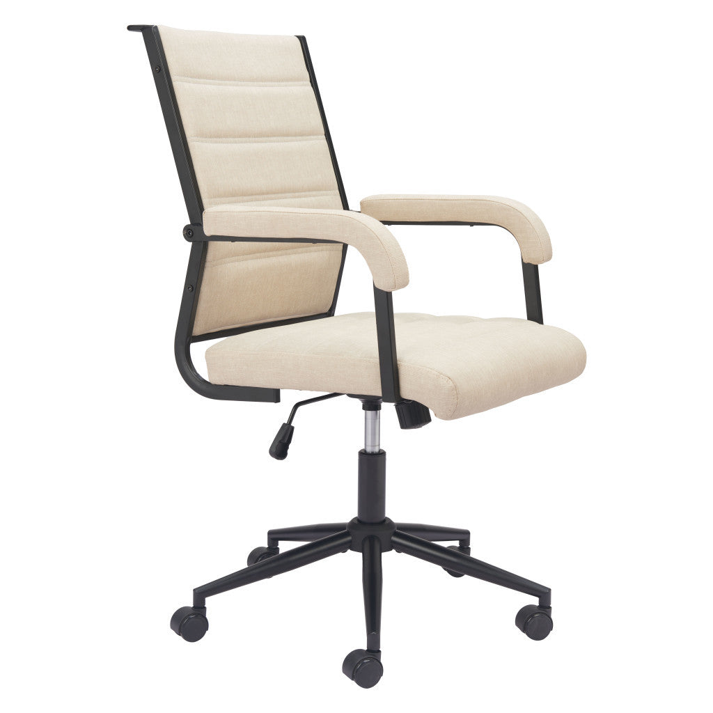 Beige and Black Adjustable Height Swivel Rolling Office Chair