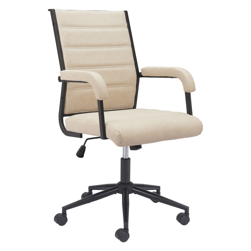 Beige and Black Adjustable Height Swivel Rolling Office Chair