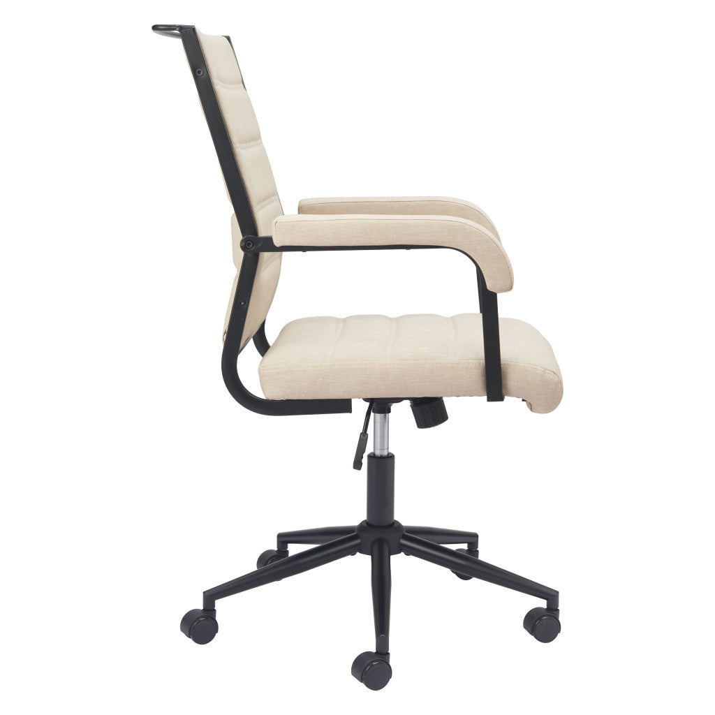 Beige and Black Adjustable Height Swivel Rolling Office Chair