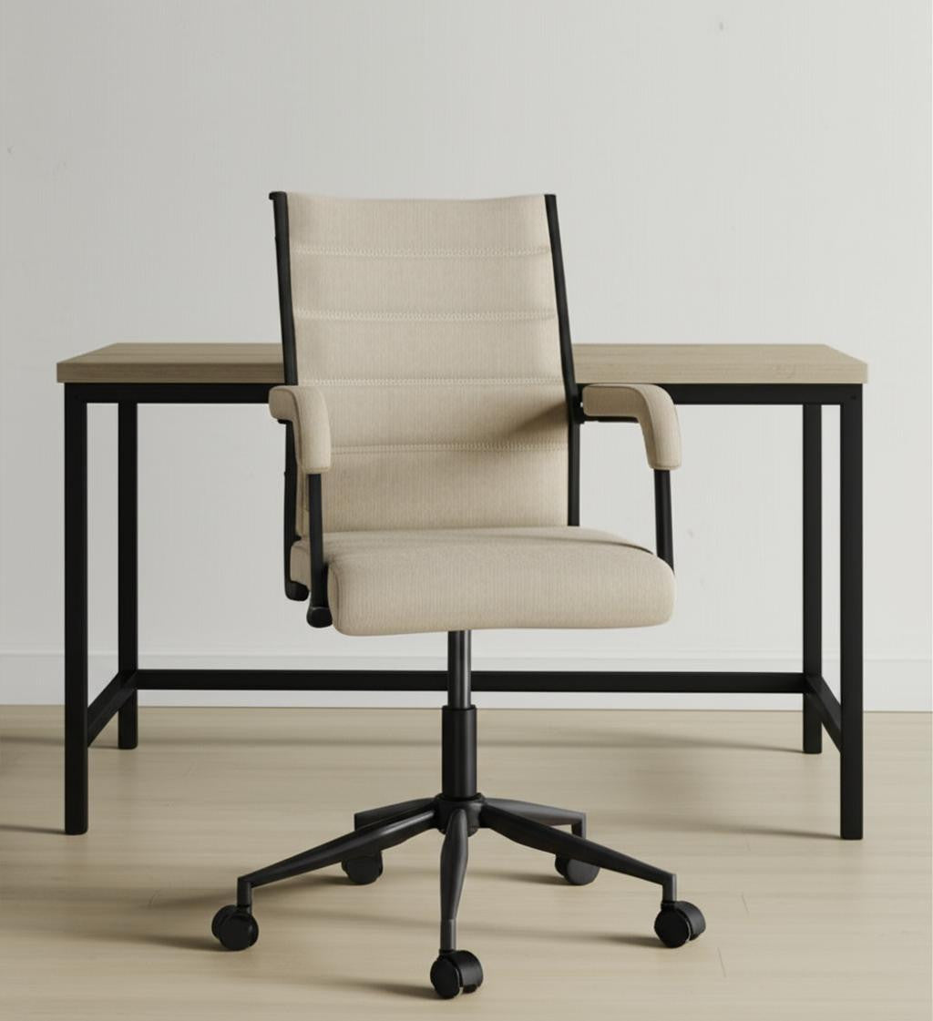 Beige and Black Adjustable Height Swivel Rolling Office Chair