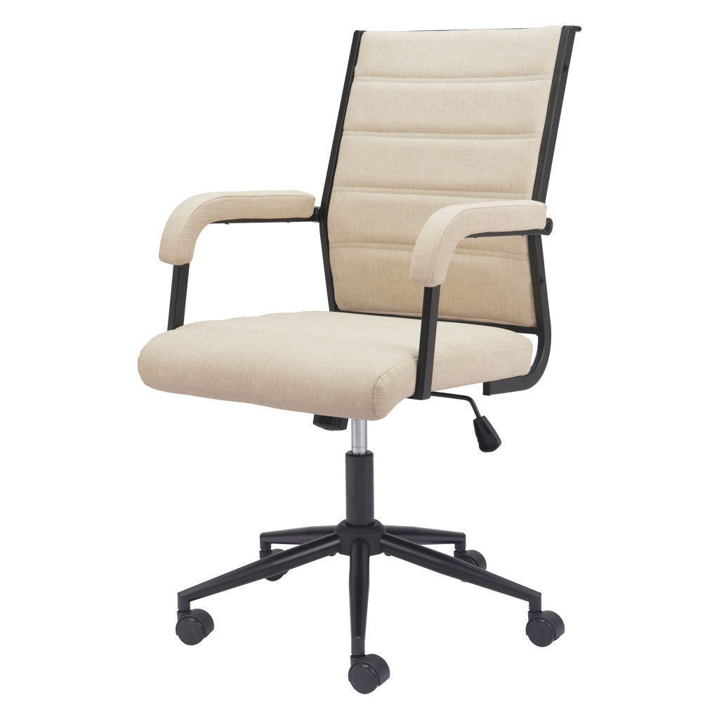 Beige and Black Adjustable Height Swivel Rolling Office Chair