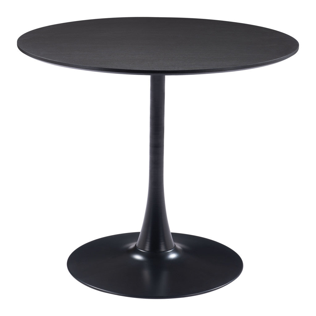 36" Black Wood and Steel Pedestal Base Round Top Dining Table