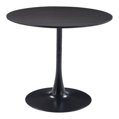 36" Black Wood and Steel Pedestal Base Round Top Dining Table