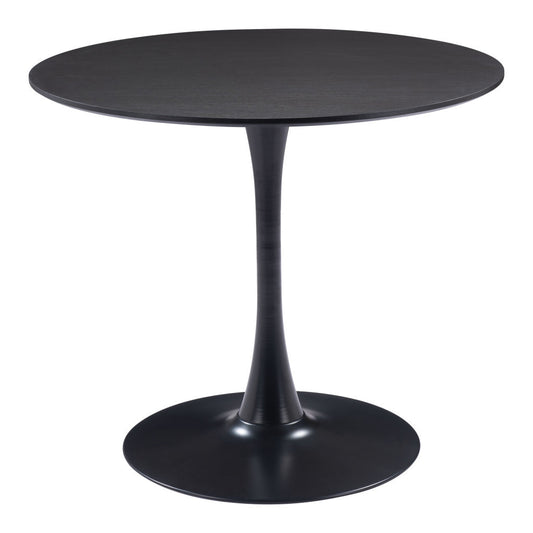 36" Black Wood and Steel Pedestal Base Round Top Dining Table