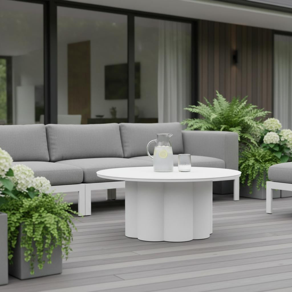 34" White Rounded Aluminum Outdoor Coffee Table