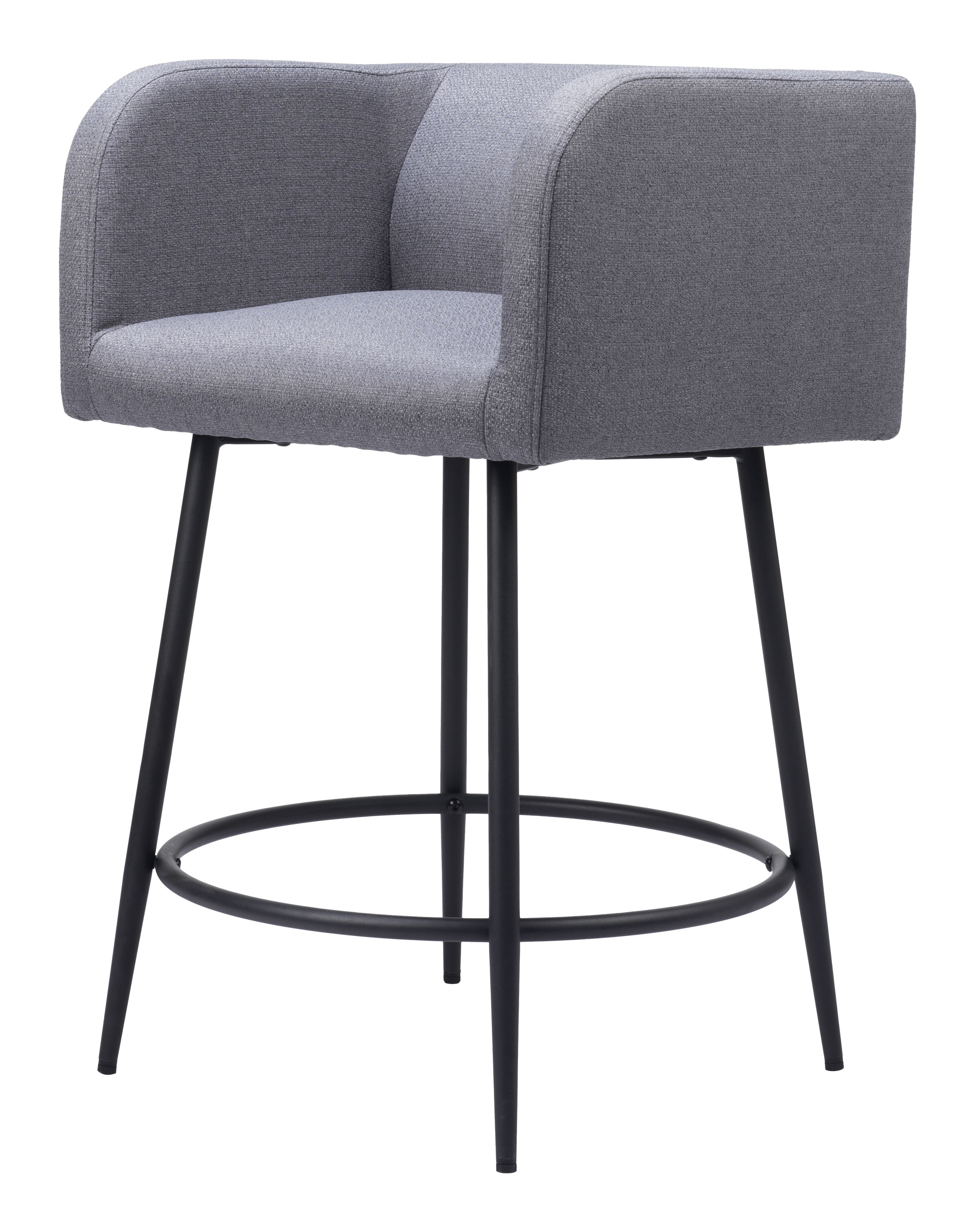 Set of Two 27" Gray and Black Fabric and Steel Counter Height Bar Chairs