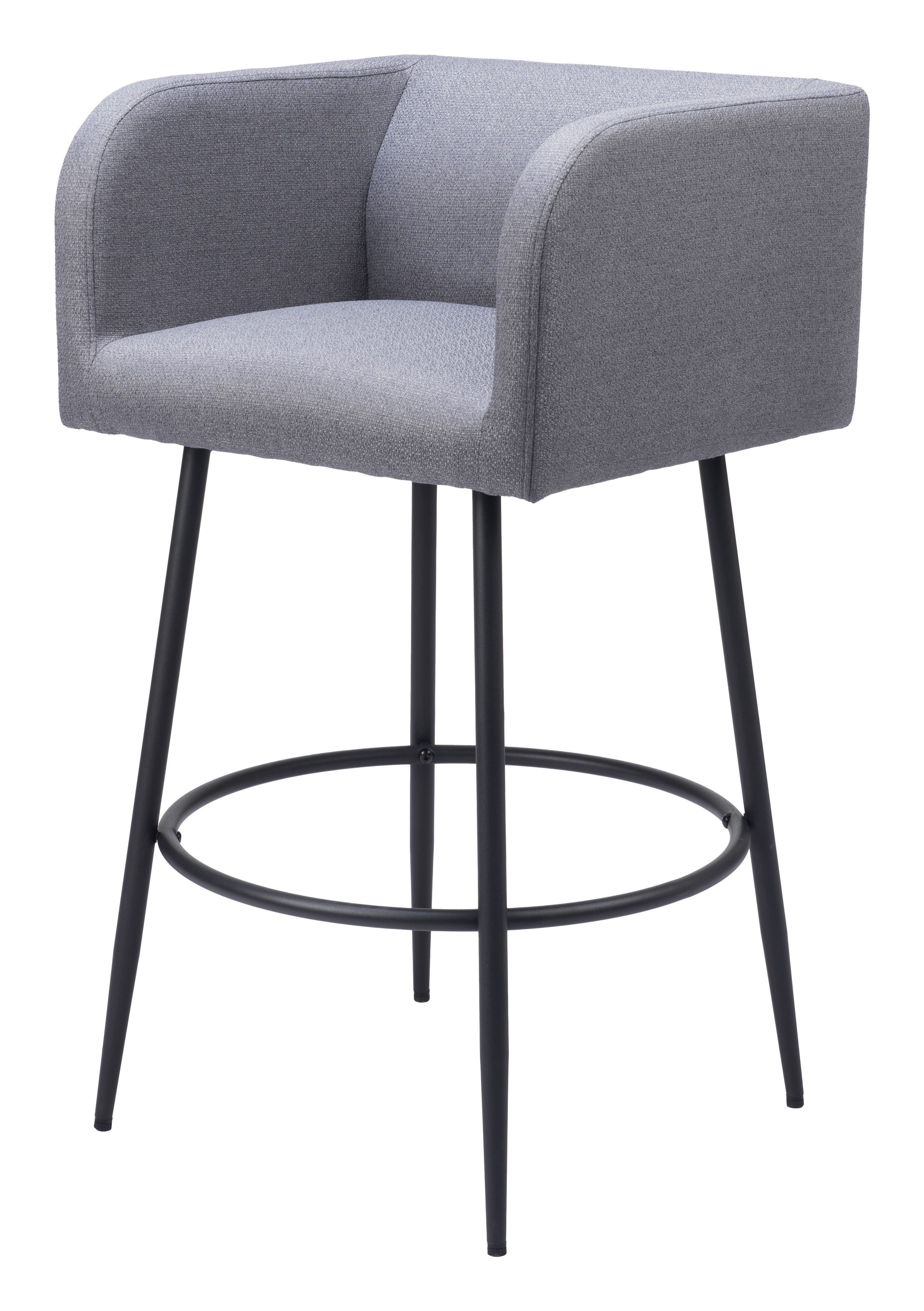 Set of Two 31" Gray and Black Fabric and Steel Bar Height Bar Chairs
