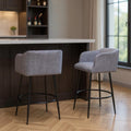 Set of Two 31" Gray and Black Fabric and Steel Bar Height Bar Chairs
