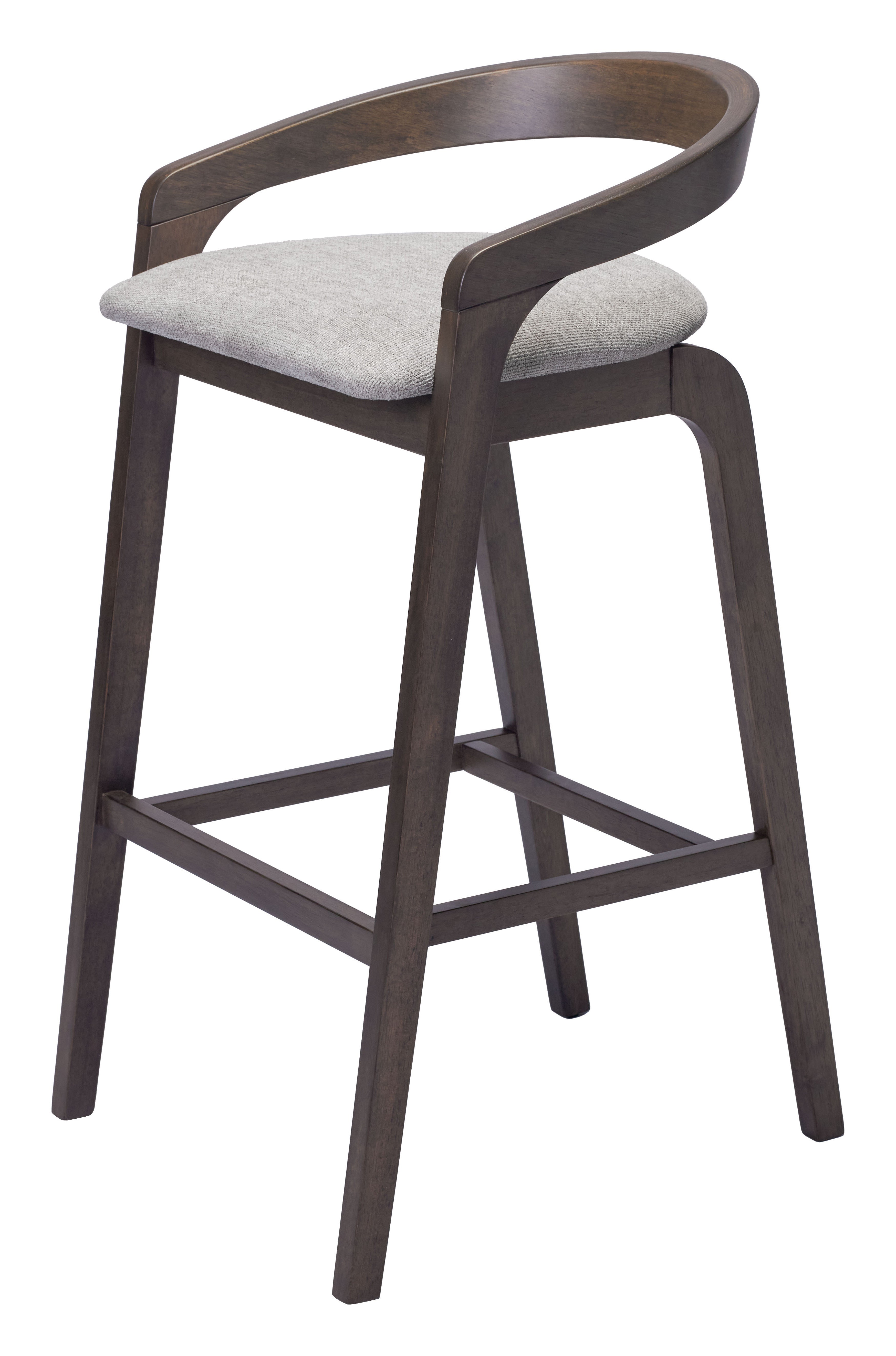 Set of Two 31" Gray and Espresso Fabric and Solid Wood Low Back Bar Height Bar Chairs