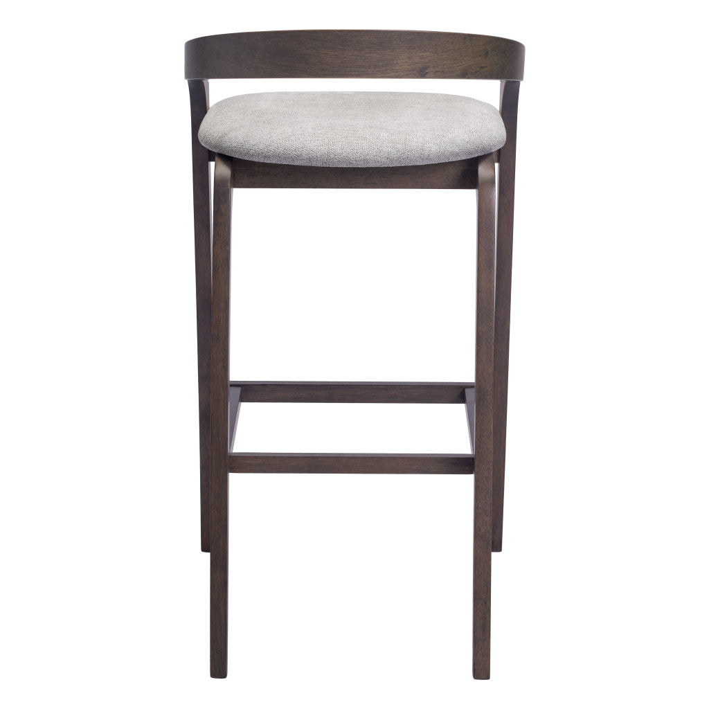Set of Two 31" Gray and Espresso Fabric and Solid Wood Low Back Bar Height Bar Chairs