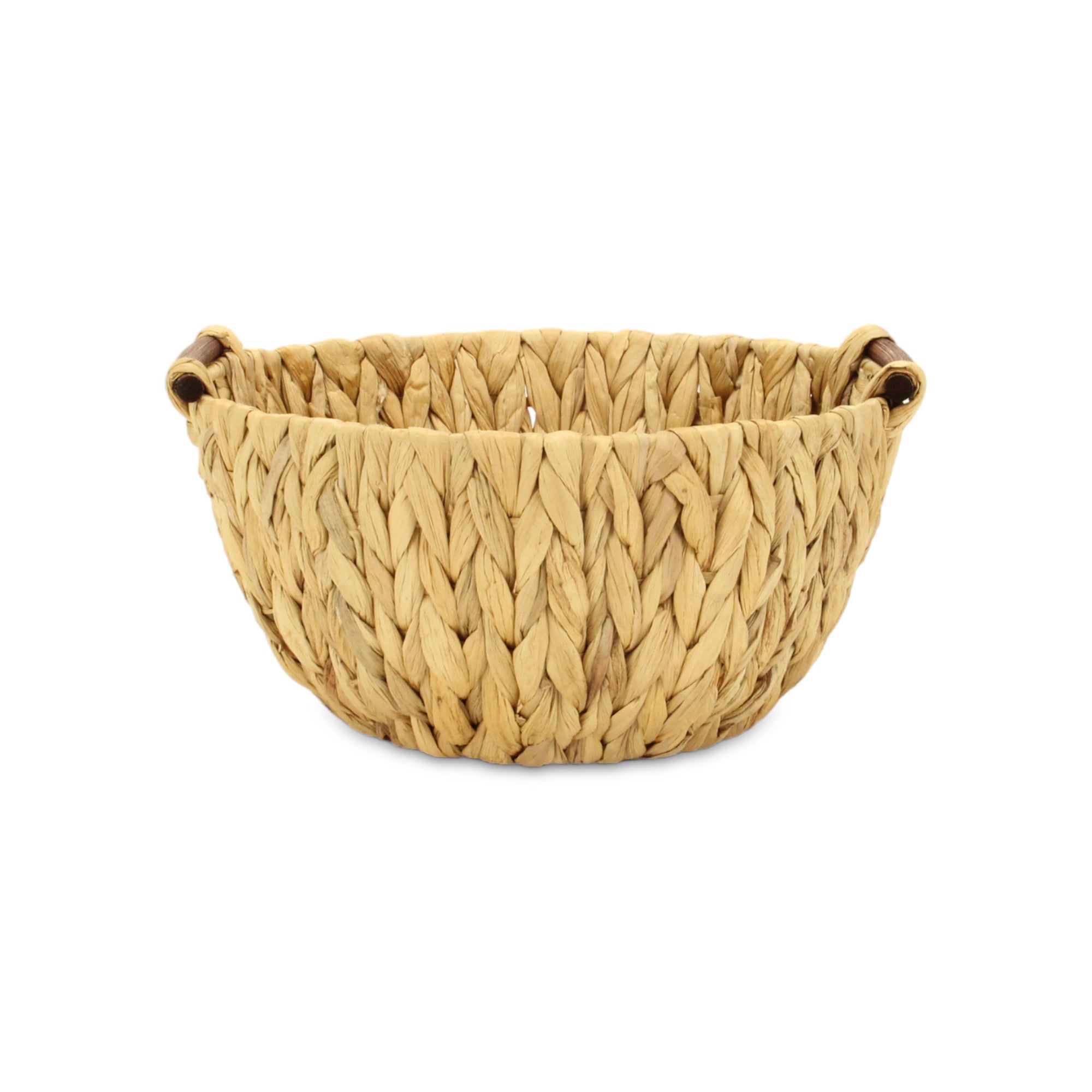 13" Brown Water Hyacinth And Metal Basket