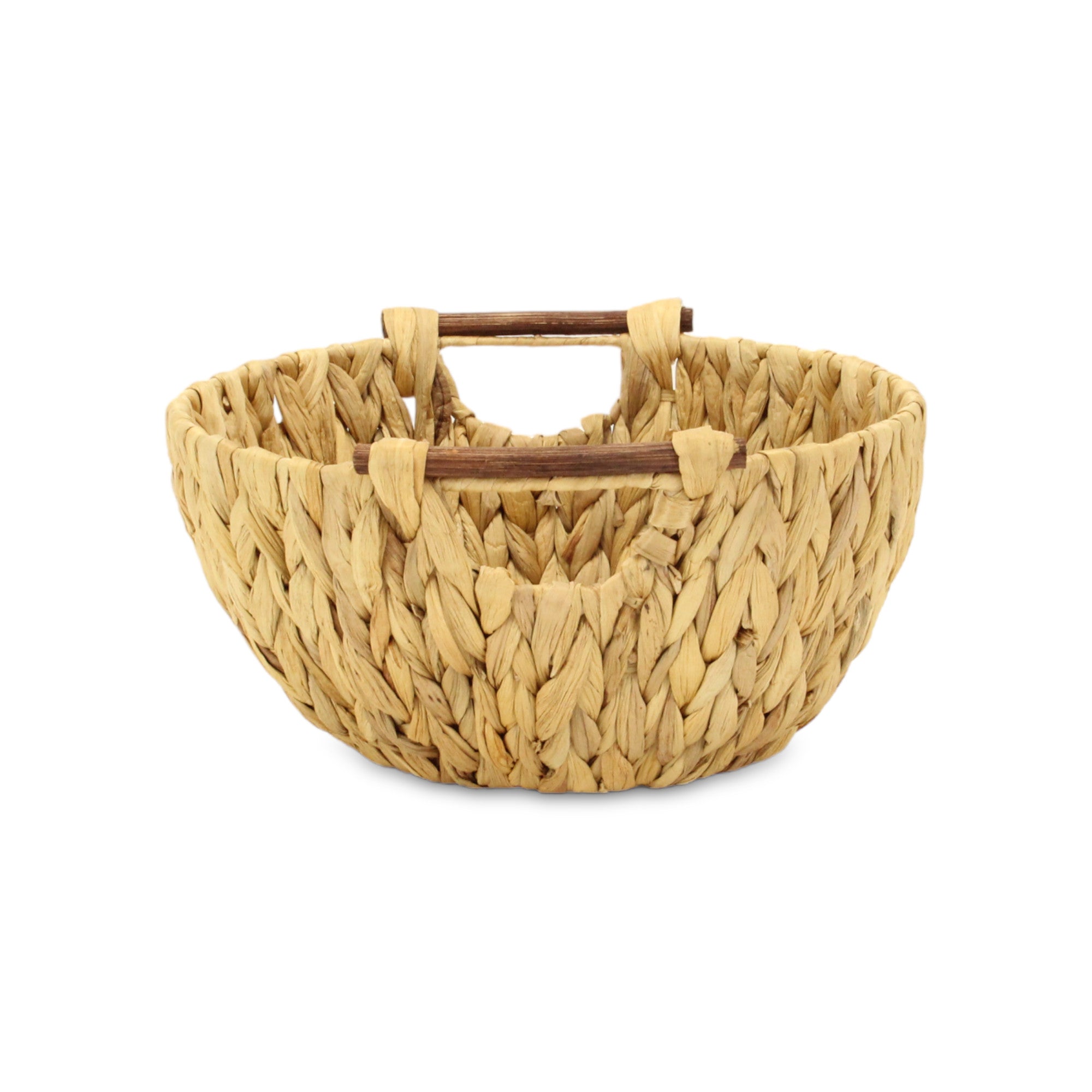 13" Brown Water Hyacinth And Metal Basket