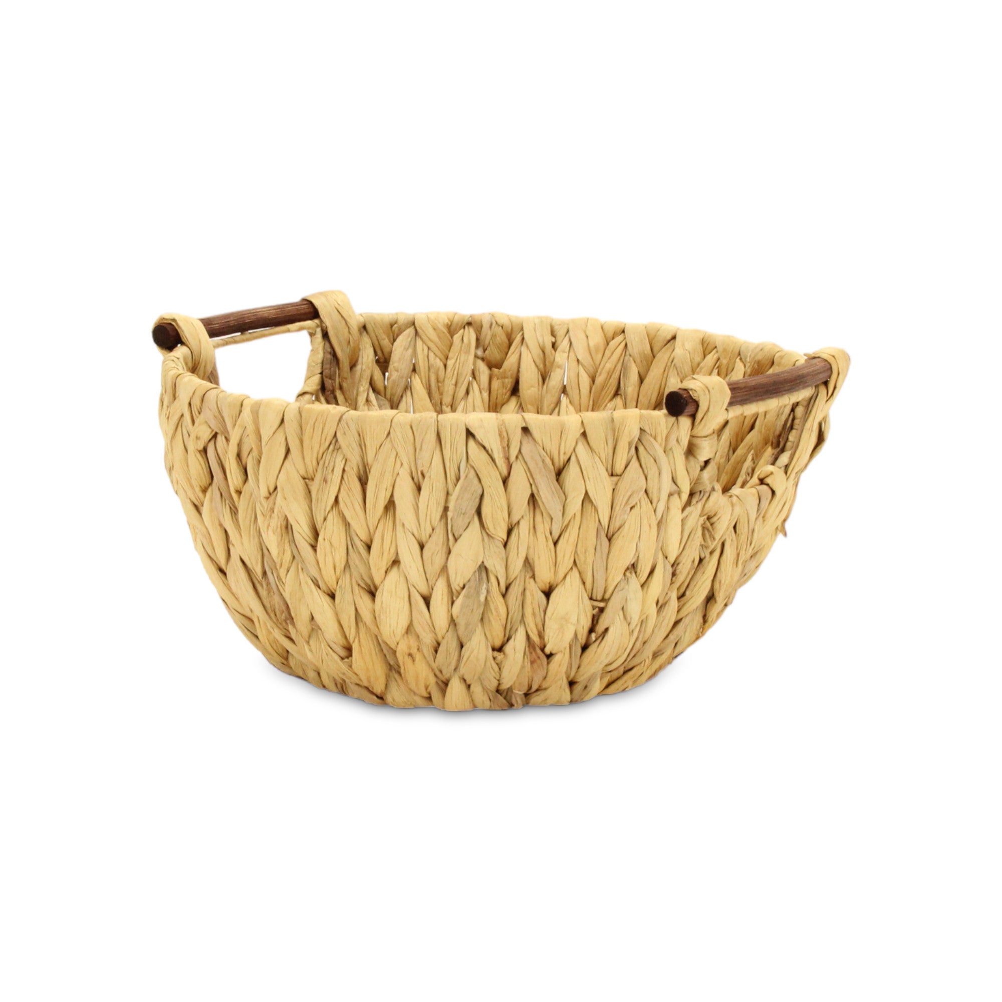 13" Brown Water Hyacinth And Metal Basket