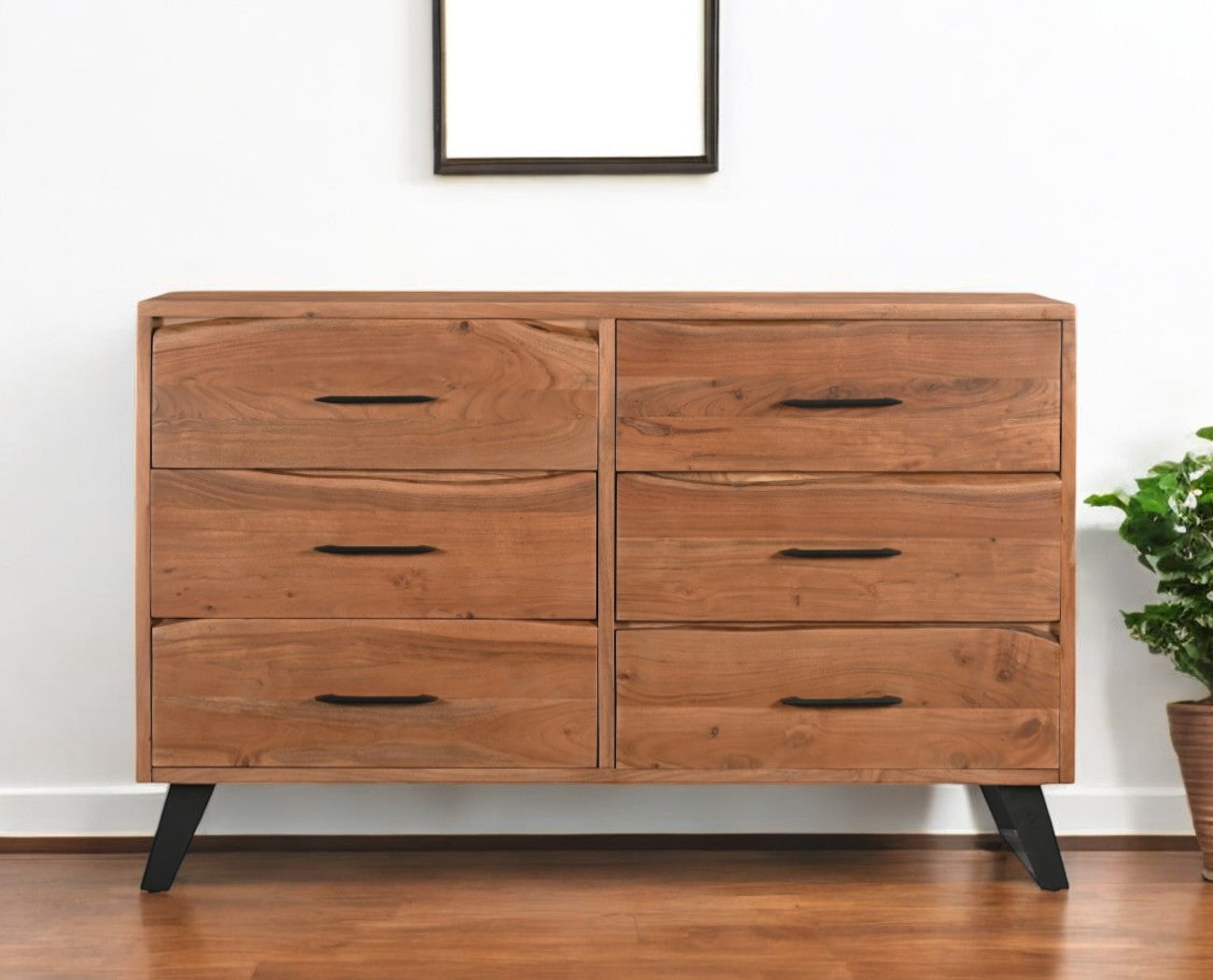 60" Natural Live Edge Solid Wood Six Drawer Double Dresser