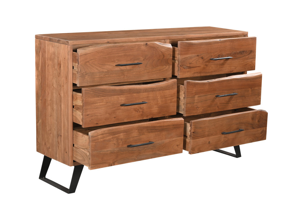 60" Natural Live Edge Solid Wood Six Drawer Double Dresser