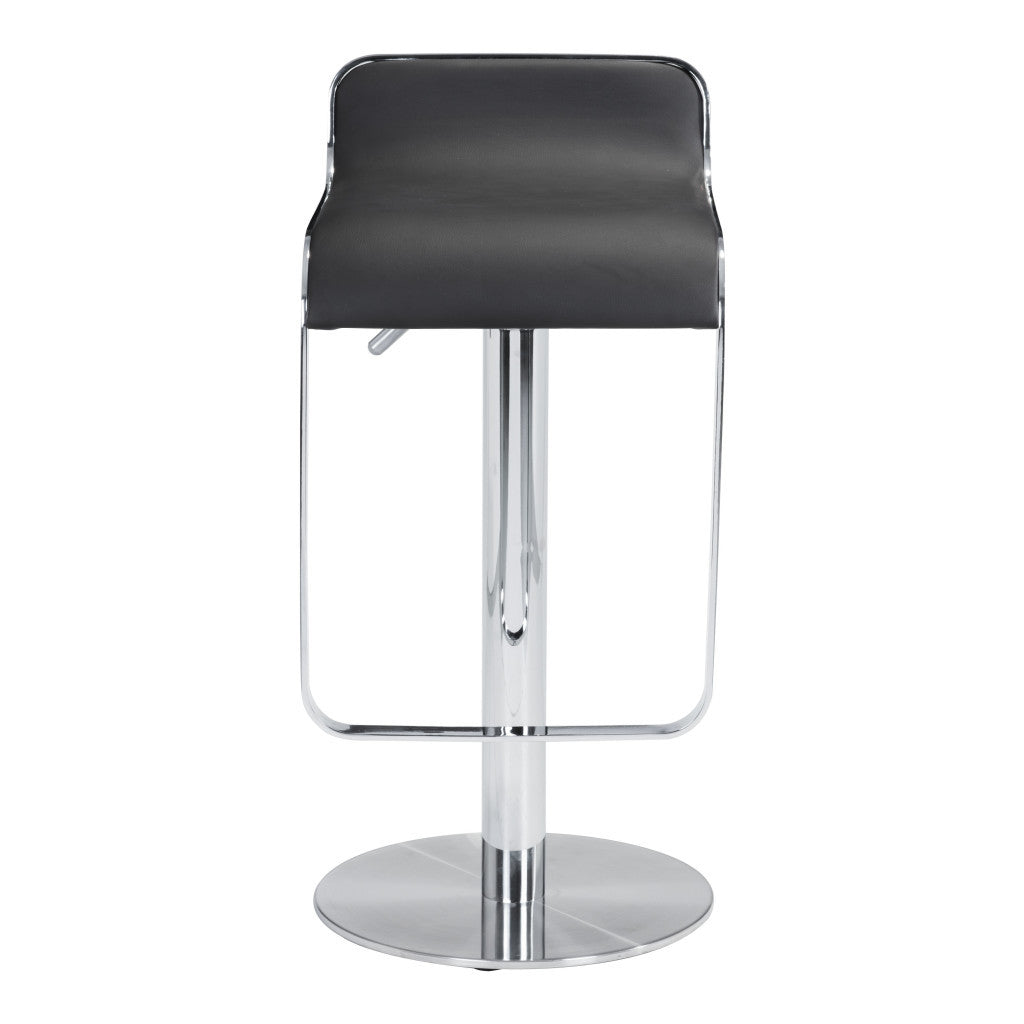 Black and Silver Faux Leather and Steel Adjustable Height Swivel Bar Chair
