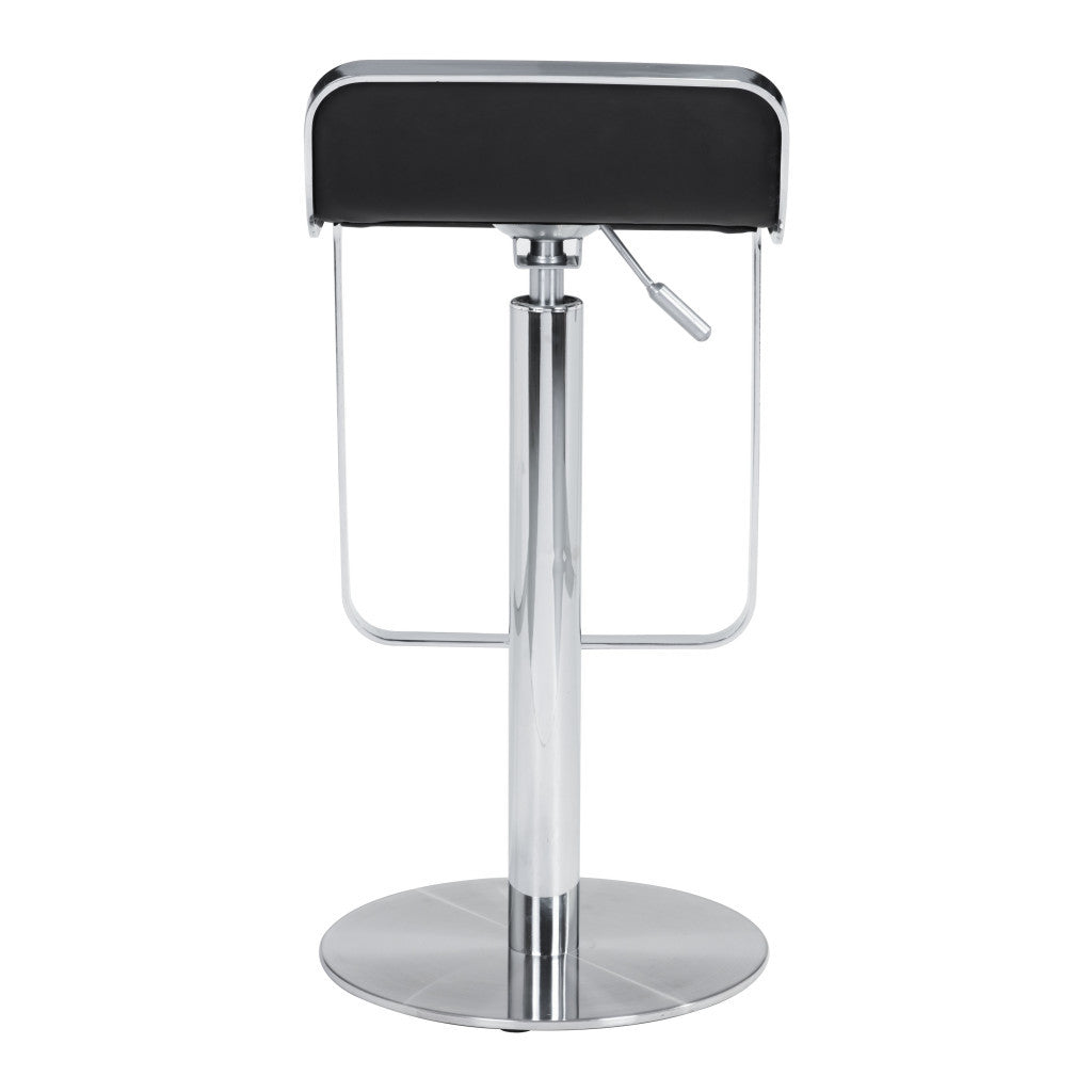 Black and Silver Faux Leather and Steel Adjustable Height Swivel Bar Chair
