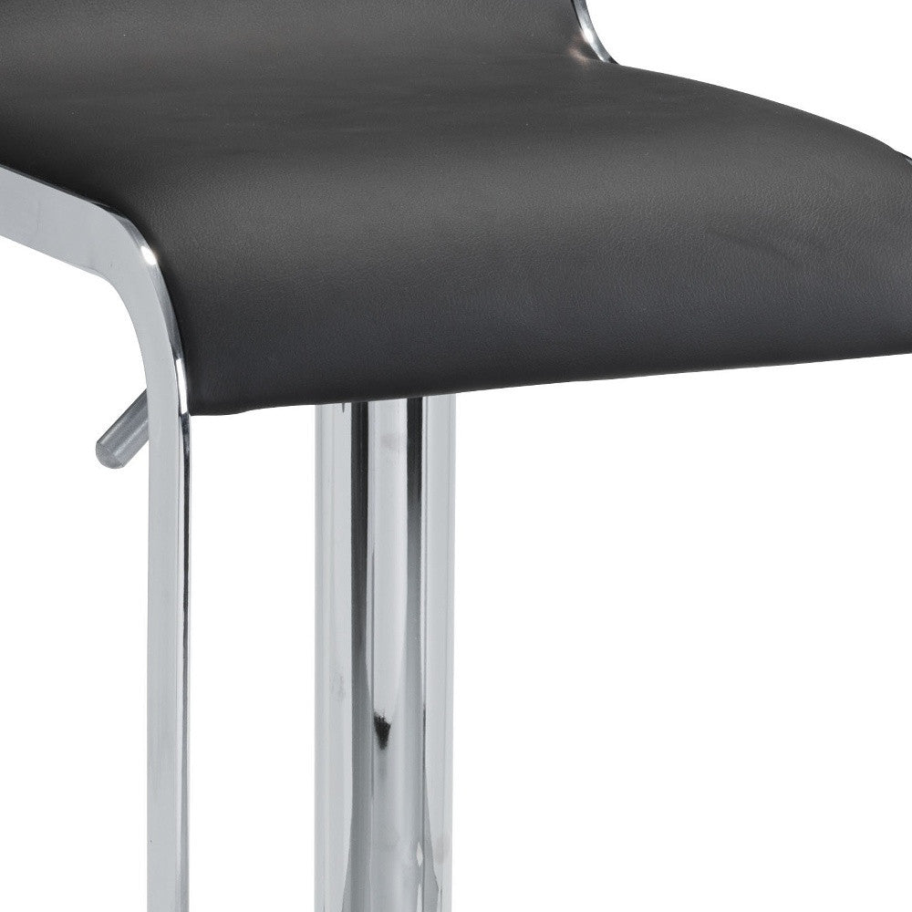 Black and Silver Faux Leather and Steel Adjustable Height Swivel Bar Chair